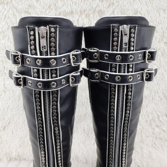 Demonia Concord RAre Platform Studded Black Rose Shaft Knee Boots Goth Punk - Picture 5 of 16